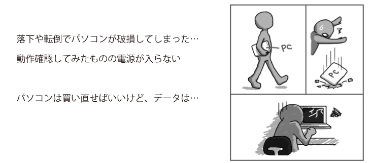 落下や転倒でパソコンが破損してしまった…動作確認してみたものの電源が入らないパソコンは買い直せばいいけど、データは…